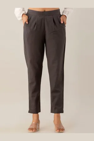 Kohsh Women Pure Cotton Pleated Cigarette Trousers