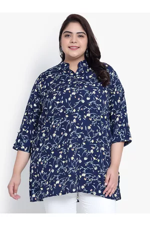 indietoga Women Floral Print Mandarin Collar Plus Size Casual Tunic