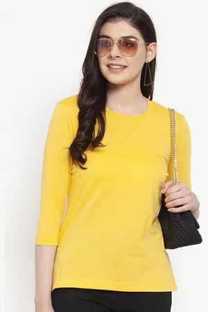 Friskers Women Yellow Solid T-shirt