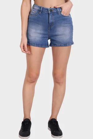 DressBerry Women Blue Mid Rise Washed Denim Shorts