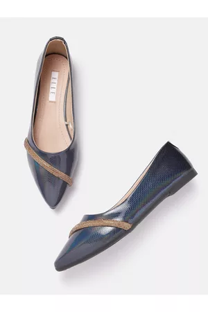 Elle Women Snakeskin Textured Ballerinas with Embellished Detail