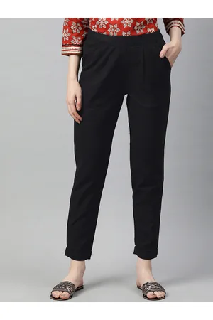 Kalini Women Mid Rise Plain Relaxed Cotton Slim Fit Pleated Trousers
