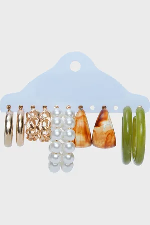 20Dresses Set Of 5 Gold & Green Contemporary Half Hoop Earrings