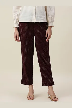 Fabindia Women Maroon Printed Cotton Comfort Trousers