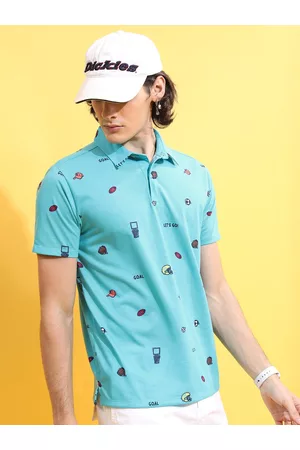Ketch Men Blue Printed Polo Collar Applique T-shirt