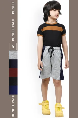 IndiWeaves Boys Pack Of 5 Colourblocked High-Rise Pure Cotton Shorts