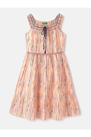 Benetton Girls Geometric Printed Cotton A-Line Dress