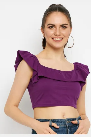 BRINN Square Neck Flutter Sleeves Pure Cotton Crop Top