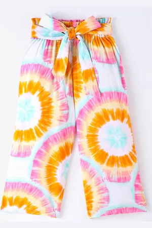 CrayonFlakes Girls Tie-Dyed Knitted Straight Palazzo