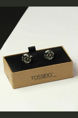 Tossido Men Paisley Printed Round Brass Cufflink
