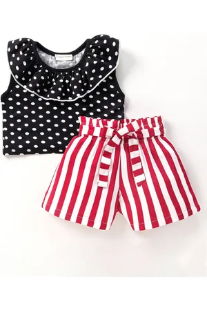CrayonFlakes Girls Printed Top with Striped Shorts Clothing Set