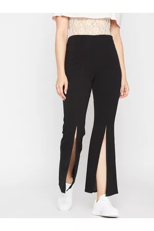 marie claire Women Black Slim Fit Front Slits Parallel Trousers