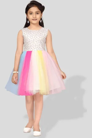 BAESD Girls Self Design Net Fit & Flare Dress