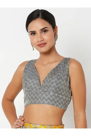 SALWAR STUDIO Women Grey Brocade Readymade Saree Blouse