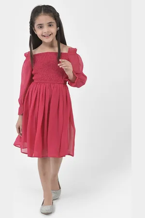 Eavan Girls Puff Sleeve Smocked Georgette Fit & Flare Dress