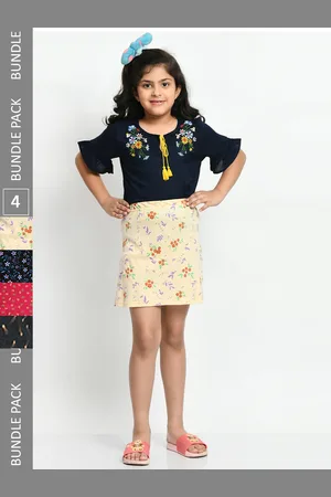 BAESD Girls Pack Of 4 Printed Cotton Straight Mini Skirts