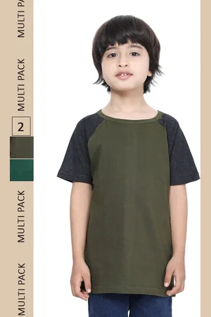 IndiWeaves Boys Pack Of 2 Raglan Sleeves Pure Cotton T-shirt