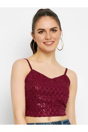BRINN Embellished Shoulder Straps Crop Top