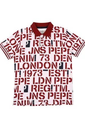 Pepe Jeans Boys Red Typography Printed Polo Collar T-shirt