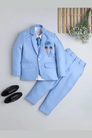 DKGF FASHION Kids Boys Sky Blue Solid 5 Piece Suits