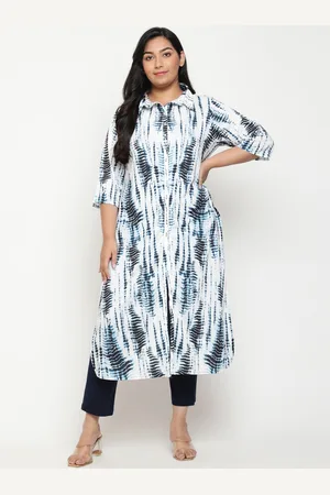 Amydus Plus Size Tie Dye Shibori Dyed Shirt Collar Curved Kurta
