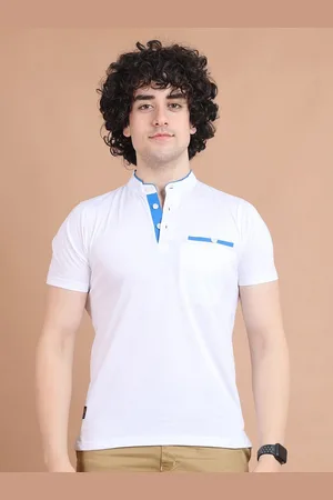 berry blues Half Sleeve Mandarin Collar Cotton T-shirt
