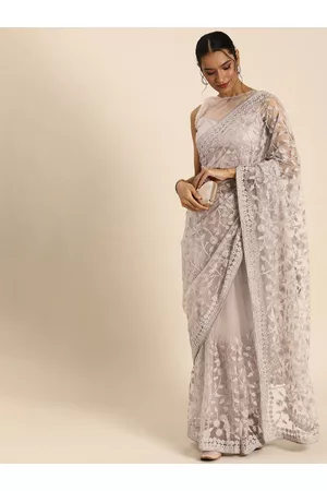 Kalini Floral Embroidered Beads And Stones Embellished Net Saree