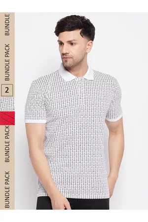 WILD WEST Men Pack of 2 Printed Polo Collar Cotton T-shirts