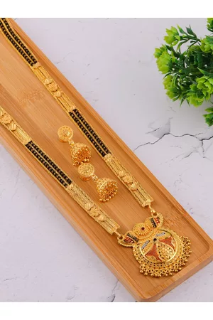 Brandsoon Gold-Plated Black Beaded Mangalsutra Set