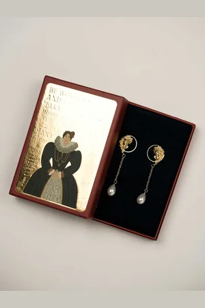 Theater Gold-Plated Beaded Contemporary Drop Earrings