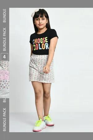 IndiWeaves Girls Pack Of 4 Printed Pure Cotton Skirts