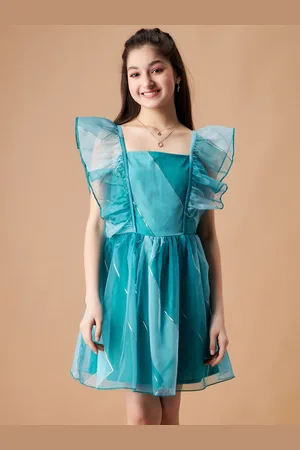 Cherry & Jerry Girls Striped Flutter Sleeves Ruffled Organza Fit & Flare Dress