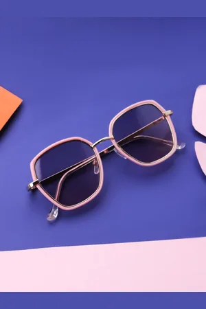 Spiky Unisex Kids Blue Lens & Gold-Toned Square Sunglasses with UV Protected Lens