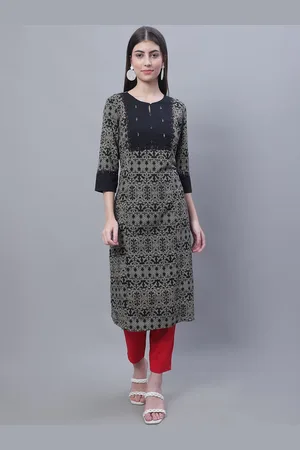 CANTABIL Black Ethnic Motifs Printed Thread Work Sequined Kurta