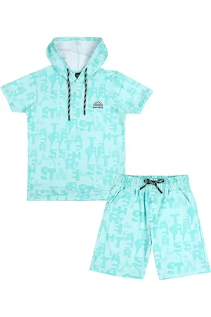 CAVIO Boys Printed Hooded T-shirt With Shorts Set