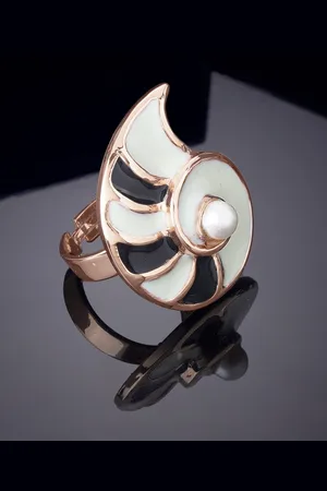 ESTELE Rose Gold-Plated Artificial Beaded Adjustable Finger Ring