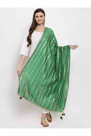 Clora Creation Green & Gold-Toned Embroidered Dupatta with Gotta Patti
