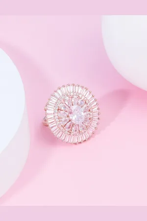 Ami Rose Gold-Plated Cubic Zirconia Studded Finger Ring