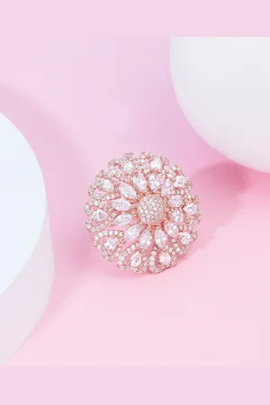 Ami Rose-Gold Plated Cubic Zirconia Studded Finger Ring