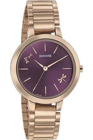 Sonata Women Textured Stainless Steel Bracelet Straps Analogue Watch NP8141WM02