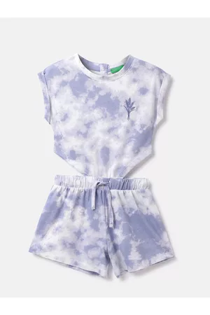 Benetton Girls Tie And Dye Printed Cotton Playsuit