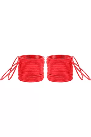 Arendelle Set Of 48 Red Solid Velvet Bangles