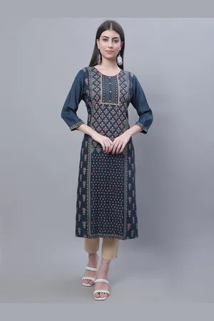 CANTABIL Ethnic Motifs Printed Lace Detail Panelled Kurta