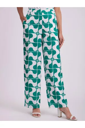 FableStreet Women Abstract Printed High-Rise Straight Fit Trousers