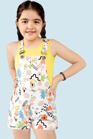 naughty ninos Girls Floral Printed Dungaree With T-shirt