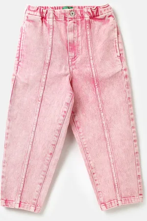 Benetton Girls Low Distress Mid-Rise Cotton Jeans