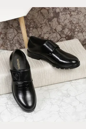 MUTAQINOTI Men Textured Vegan Leather Formal Monk Shoes