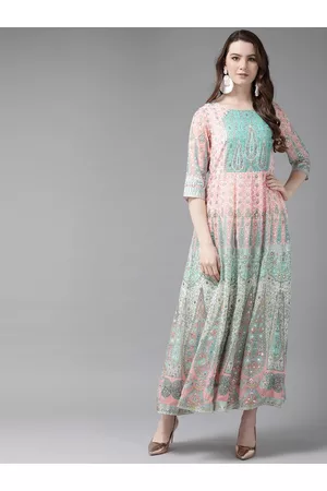 Juniper Women Pink & Green Printed Maxi Dress