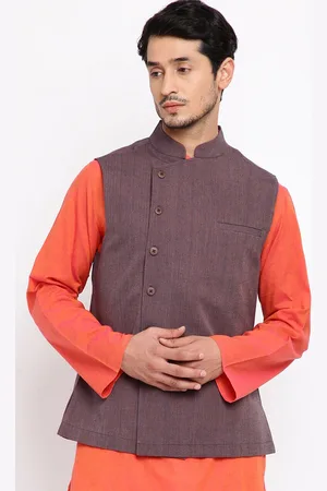 Fabindia Men Mauve Solid Pure Cotton Woven Nehru Jacket