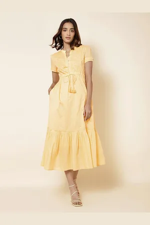 Fabindia Yellow A-Line Midi Dress
